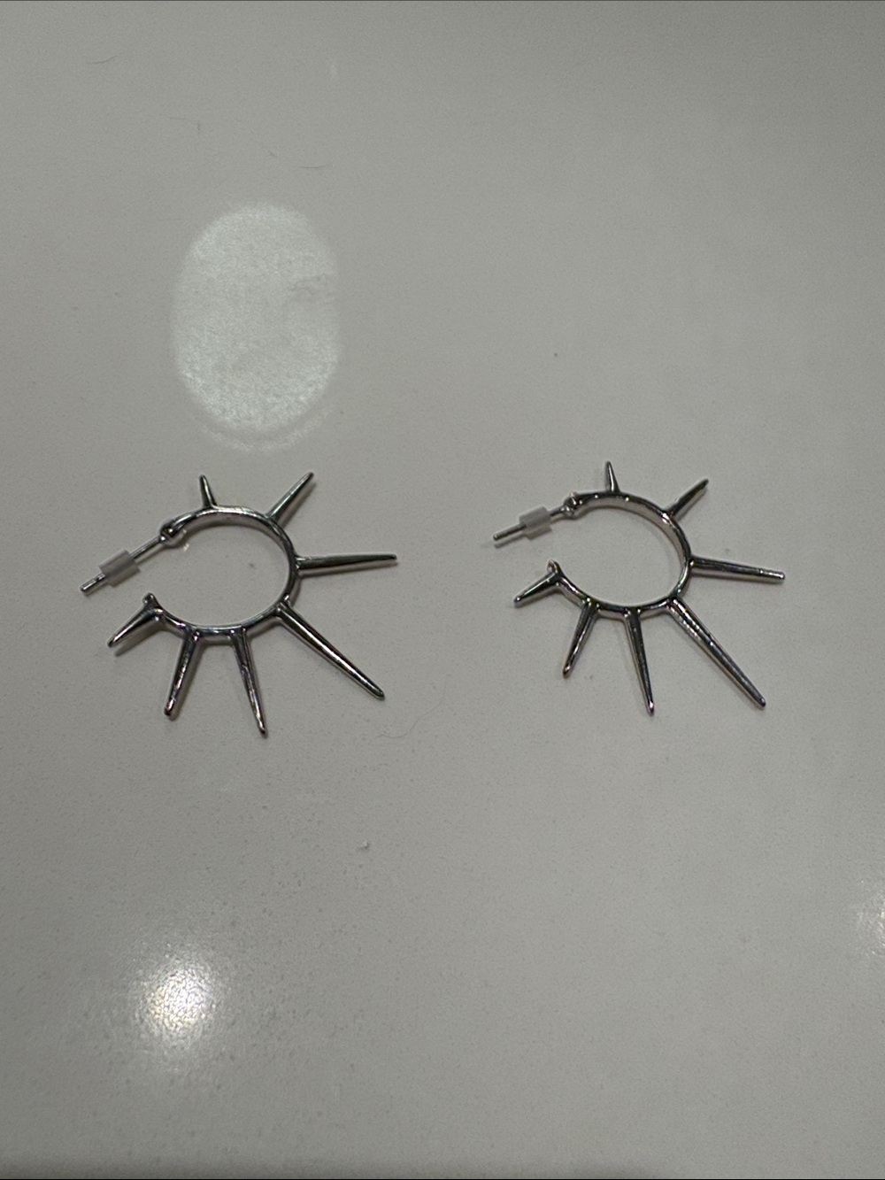 Silver Spike Hoop Earrings - Bold Sunburst Style